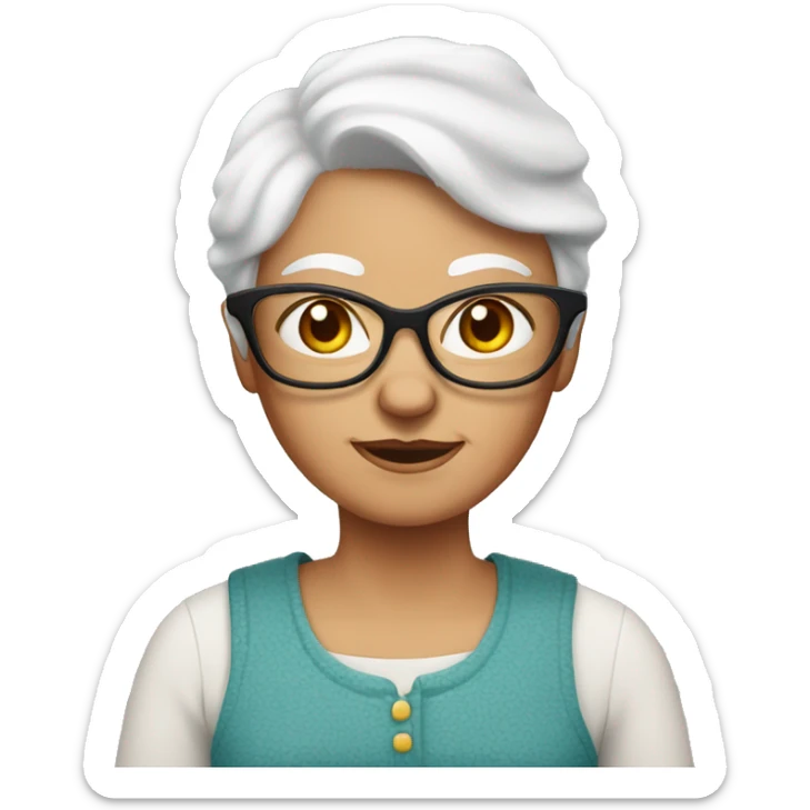 White Grandma emoji, wearing cat-eye shaped rim glasses and red hair sticker