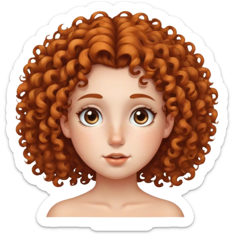 girl with curly hair and freckles and bulbous nose and lots of hair volume  sticker