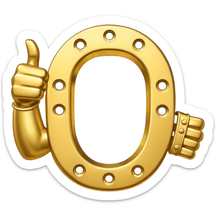 Emoji is an iron golden horseshoe with a thumbs up in the middle (Like) sticker