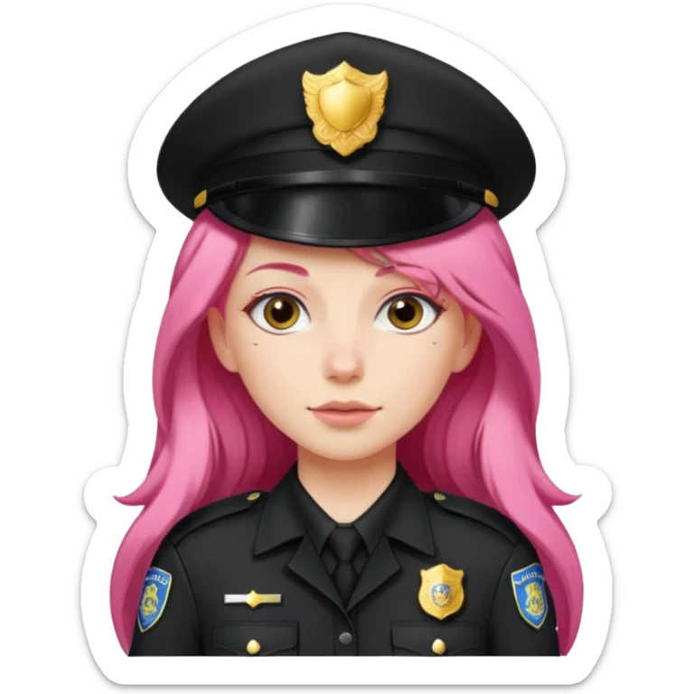 Female POLICE IN black, long pink hair sticker