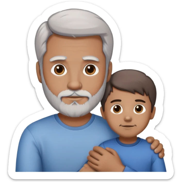 1 adult daddy with brown hair, 1 adult daddy with silver hair and beard, holding the hands of a light brown skinned young boy with dark hair sticker