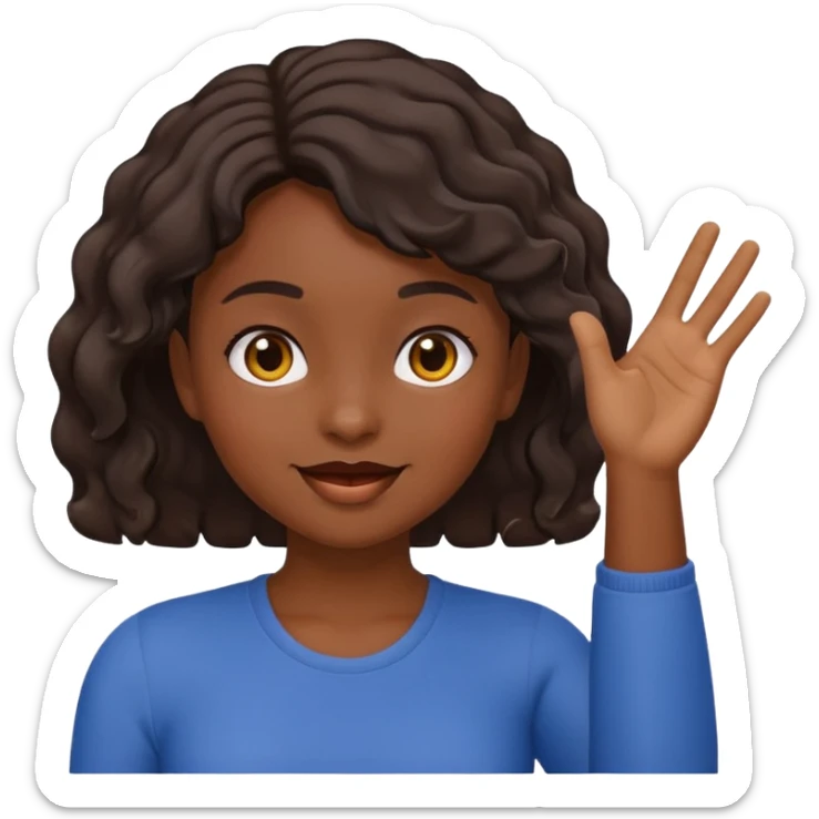 A dark-skinned girl with short, wavy hair raises her right hand 😜 and makes the same emoji movements sticker