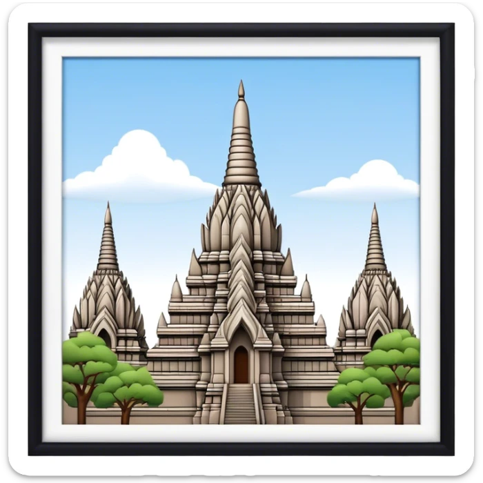 Prambanan Temple Landmark Emoji – Showcasing its towering Hindu temple spires with intricate carvings. sticker