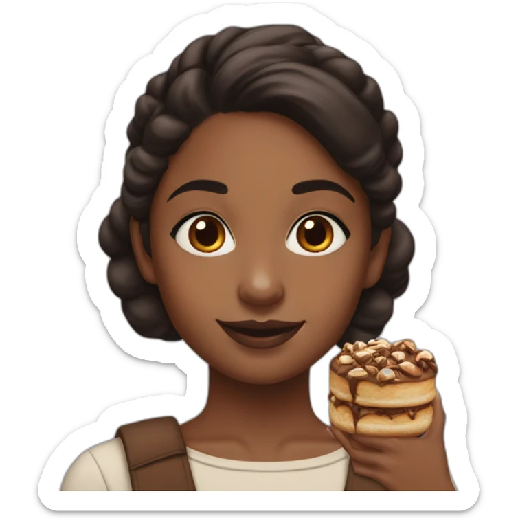 black girl brown eyes and sblack hair in a bun eating kinder bueno sticker