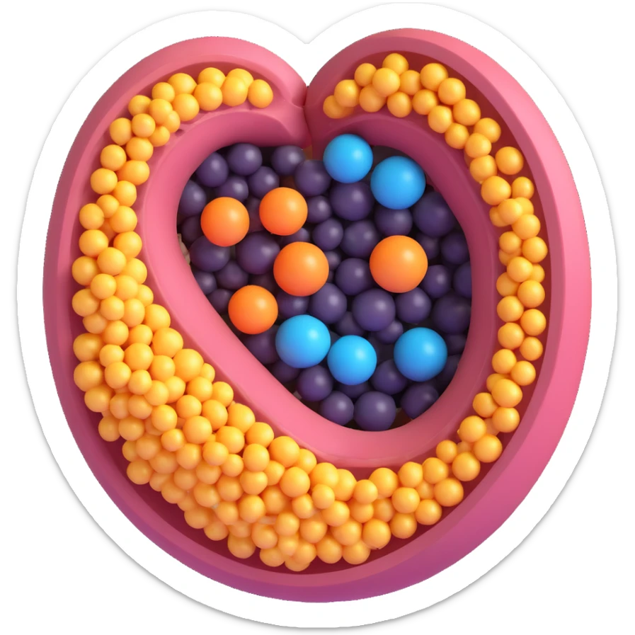 3D scientific diagram of a biomembrane with organelles, cutaway view showing double phospholipid layer, embedded proteins, surface carbohydrates, nearby nucleus and ribosomes, realistic lighting, educational clarity sticker