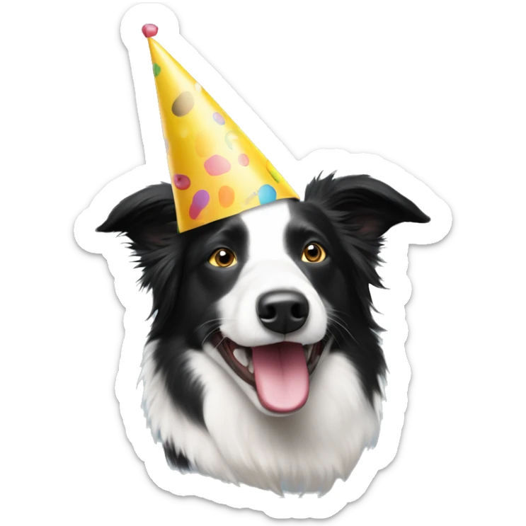 A  happy Black and white Australian Border Collie wearing a Birthday Party Hat. sticker