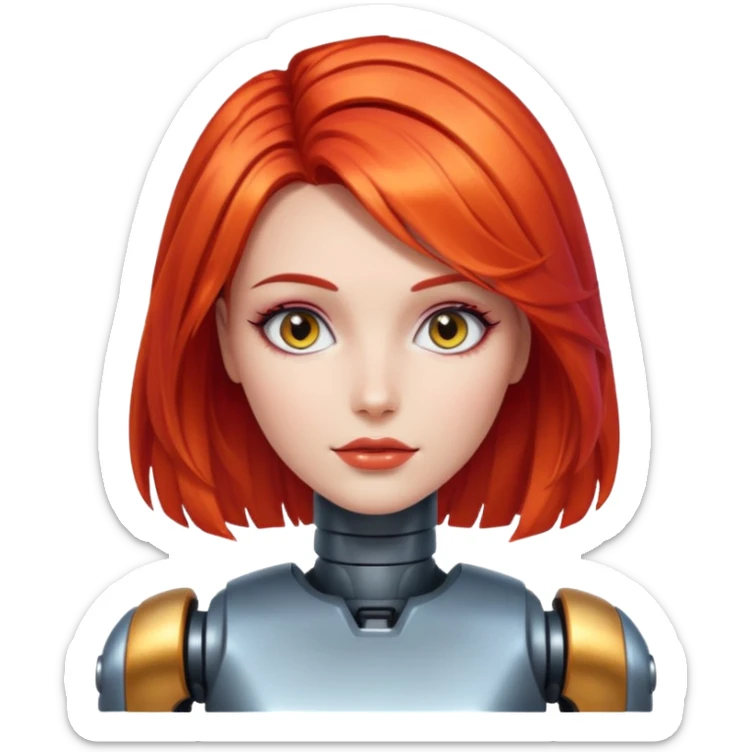 female vibrant hair color metalic robot face like last picture of the last one sticker