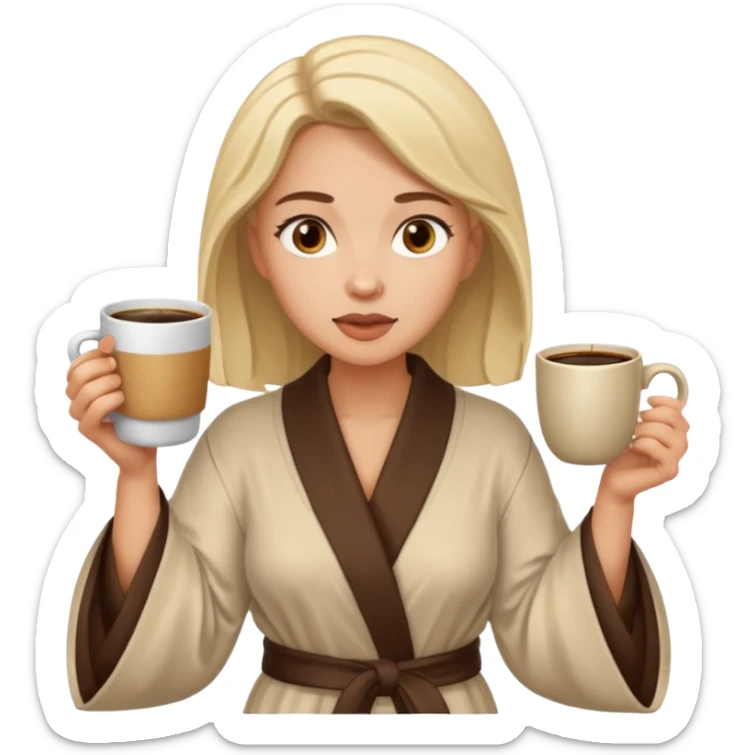 Woman drinking coffee and The edges of the eyes are wide open in the morning sticker