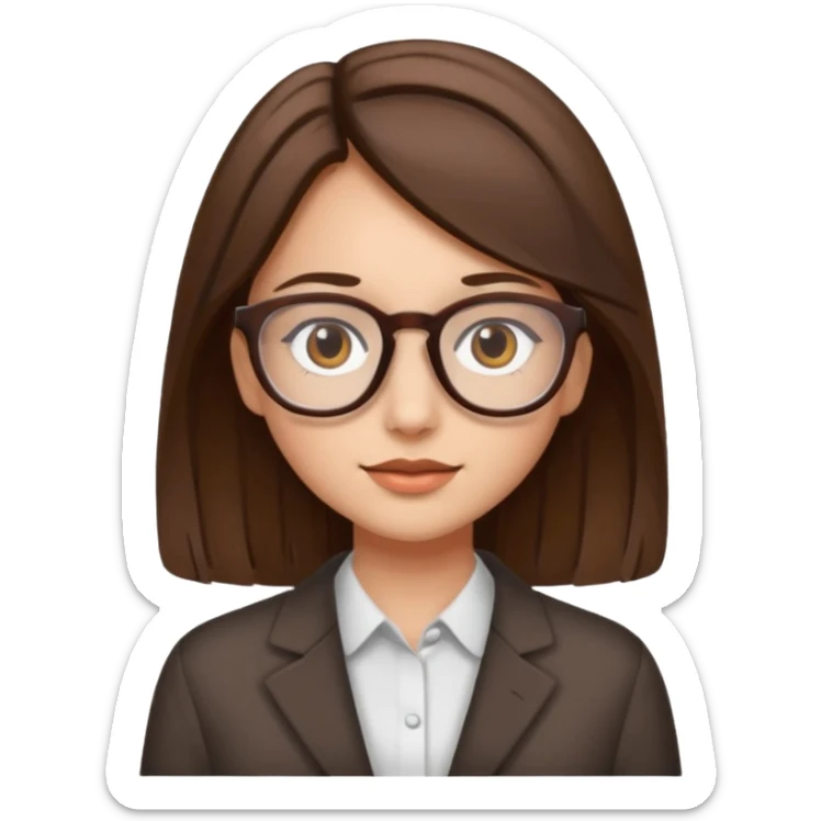 brown eyed girl with medium length brown hair, wearing glasses sticker