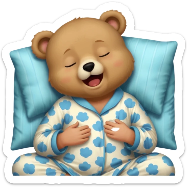 Full Beary yawning, half-closed eyes, sleepy smile, cozy pajamas, warm lighting, bedtime aesthetic sticker