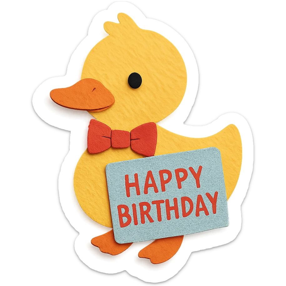 duck with bowtie holding birthday card sticker