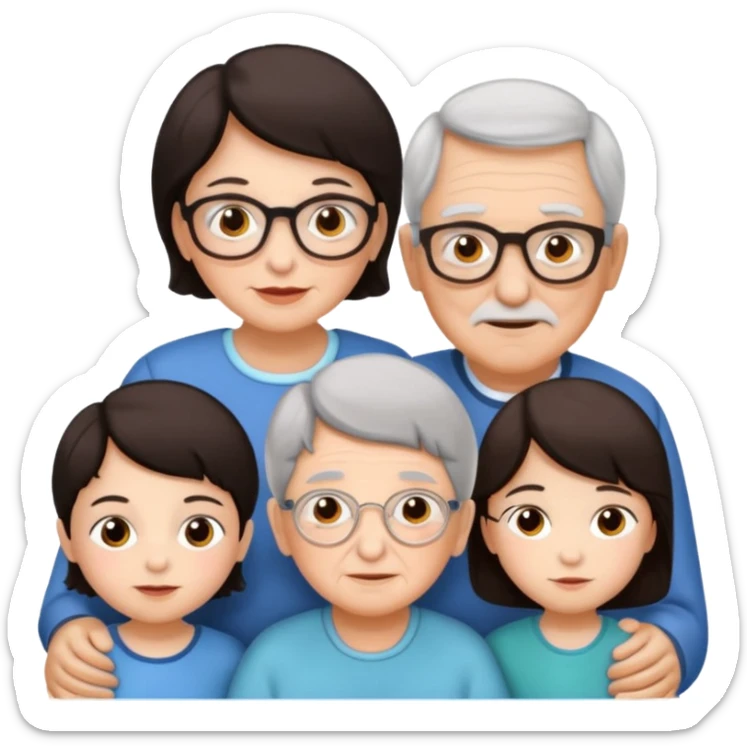 All white grandma and grandpa with 2 girls and 2 boys. The kids should have dark hair sticker
