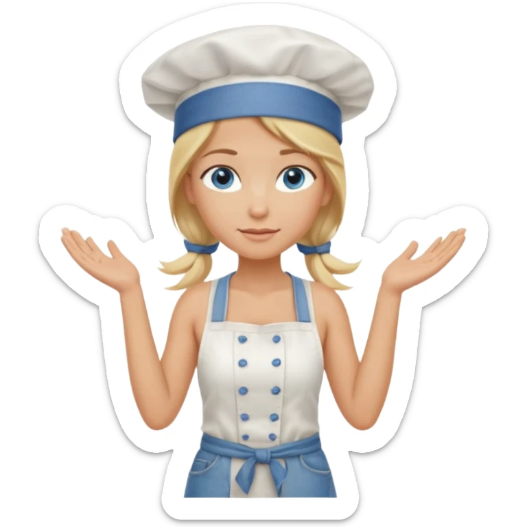 Sexy Full body  pretty
Long Blonde hair blue eyed female chef wearing white tank top, denim shorts and chef hat with arms folded sticker
