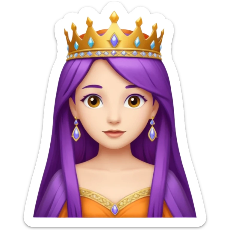Princesses with long Purple Hair in Gown with gold Tiara, orange dress sticker