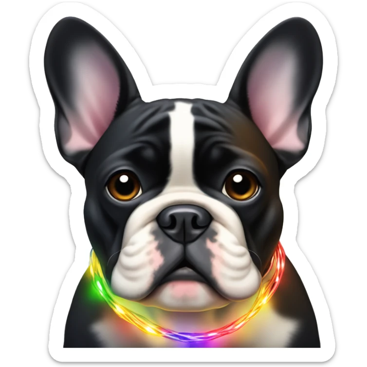 Black and tan French bulldog with Christmas rainbow light string in his mouth  sticker
