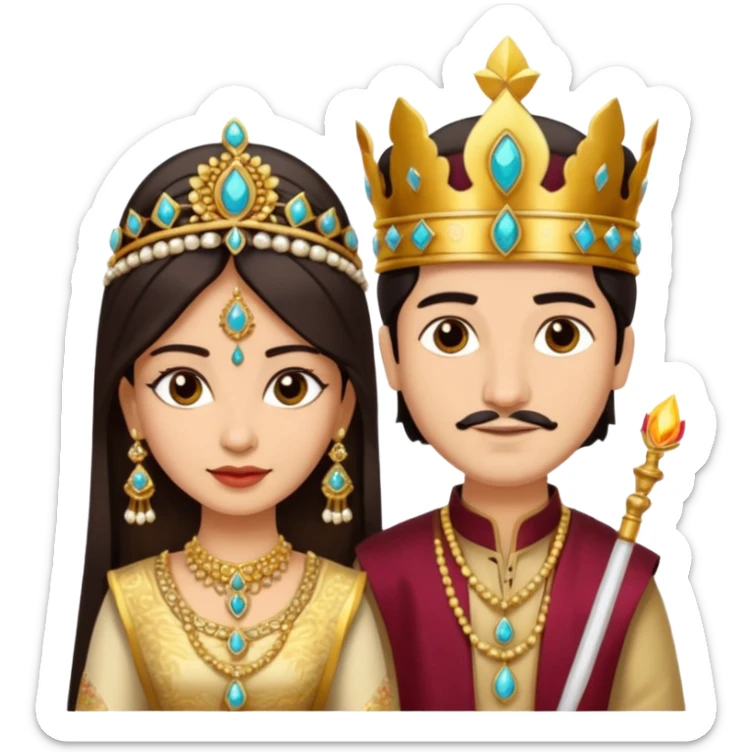Indian king and queen with lighter skin tone and dark hair color sticker
