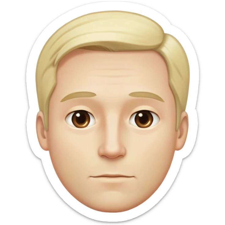 Đàn ông, mặt to, tóc vàng nhạt rất ít tóc cằm dài, mặt đầy đặn trán cao sticker