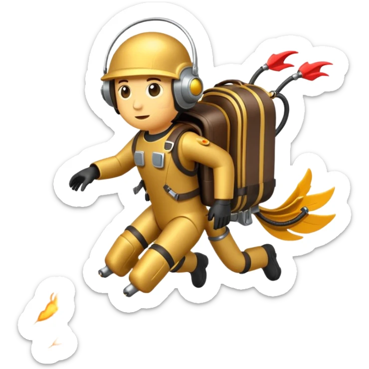 Erstelle mir einen Fallschirmspringer im emoji style mit einem Motor hinten dran  sticker