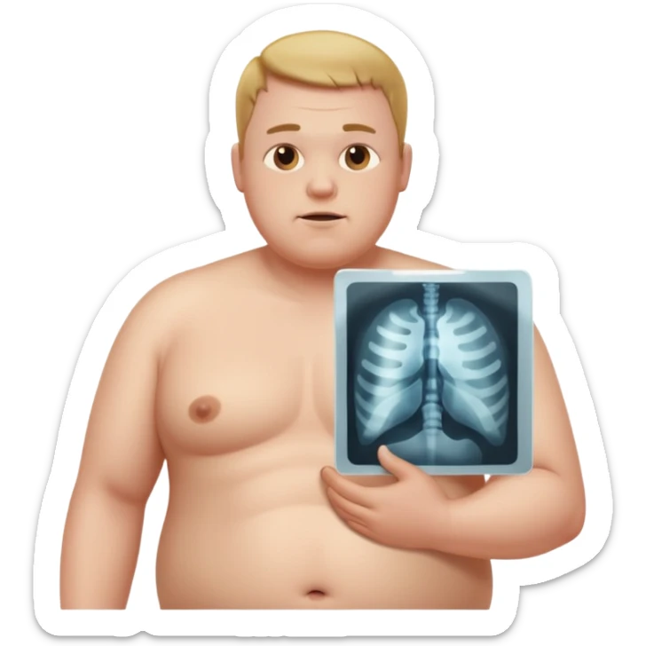 fat shirtless man with x ray of person inside of him sticker