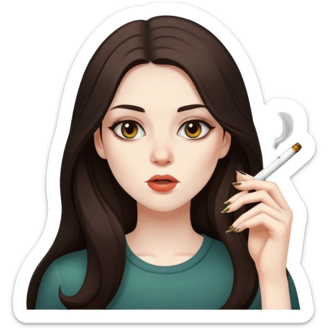 girl with long dark brown hair and pale skin smoking weed  sticker