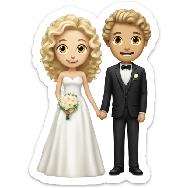 Couple blonde bride with curly hair and white groom with brown hair sticker