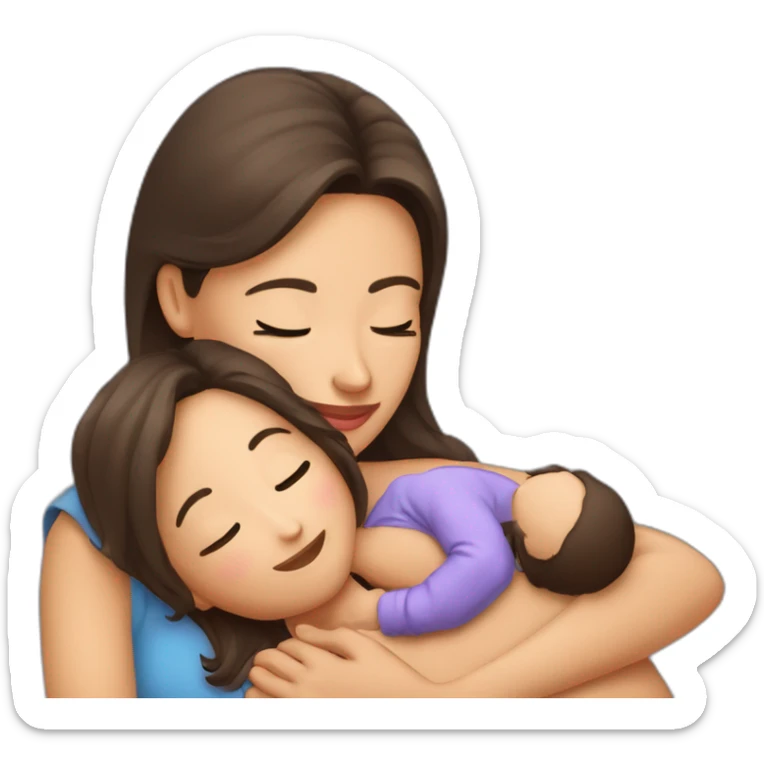 maman brune qui fait un calin à sa fille brune sticker