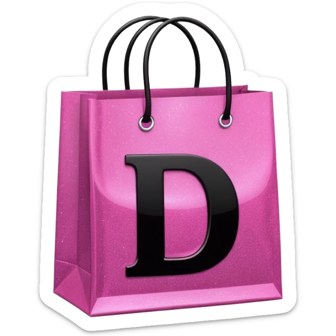 PINK GLITTER SHOPPING BAGS WITH A LETTER D IN THE MIDLLE IN COLOUR BLACK WITH GLITTER TOO  sticker