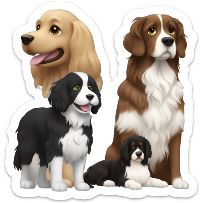 Girl with brown hair and green brown eyes next to a black golden retriever and épagneul breton black and White  sticker