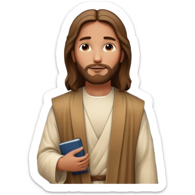 Jesus standing in a modern cityscape with a diverse group of people, detailed background with skyscrapers, streetlights, cars, and city signs sticker