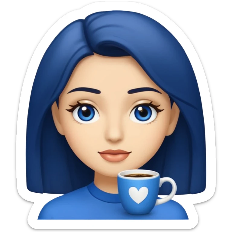 Memoji piel morena ojos cafés cabello largo color azul con esté 🖕🏻emoji sticker