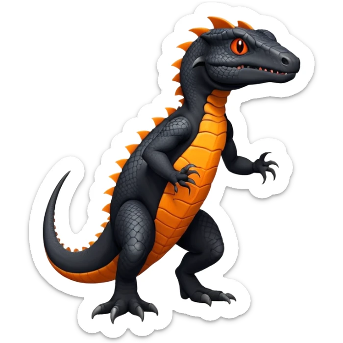 Black Salandit-Tyrunt-Fakémon-creature-hybrid with orange belly (full body) sticker