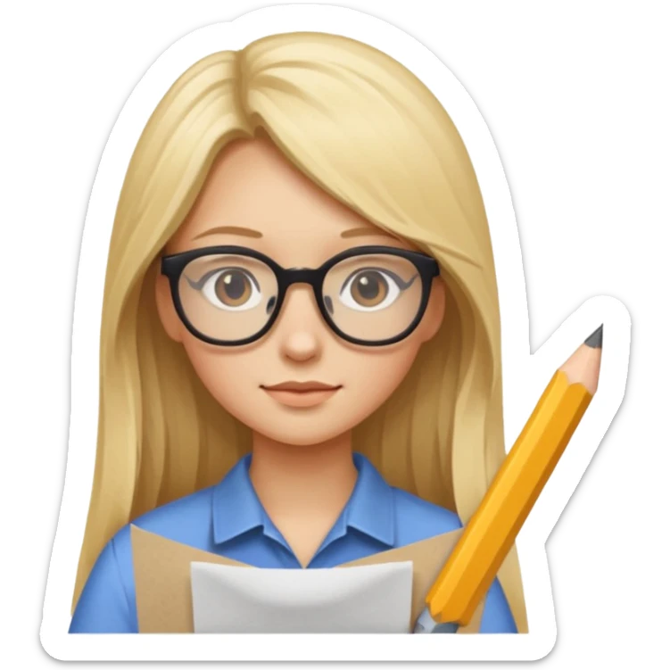 je voudrai un emoji d'une fille aux cheveux longs et blonds avec des lunettes entrain de découper DU PAPIER sticker