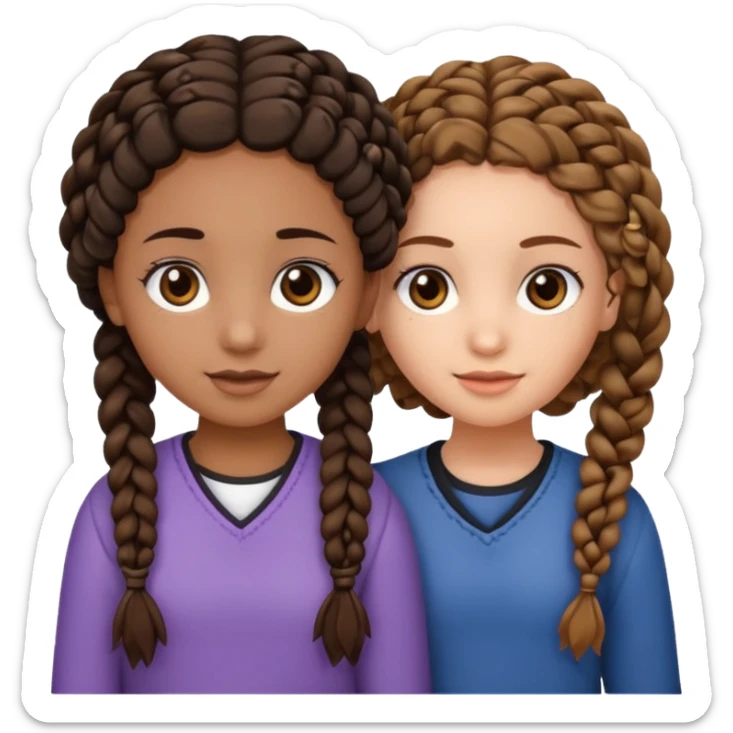 2 girl best friends. One is black with braids and brown eyes. One is white with curly brown hair with brown eyes. sticker