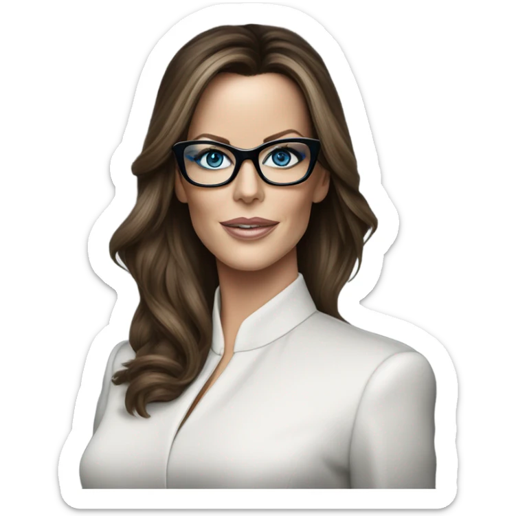 Elegant classy photo Kate Beckinsale blue eyes wearing glasses in a business meeting high fashion  sticker
