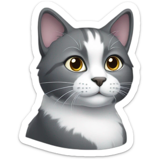 A dark grey and white cat sticker
