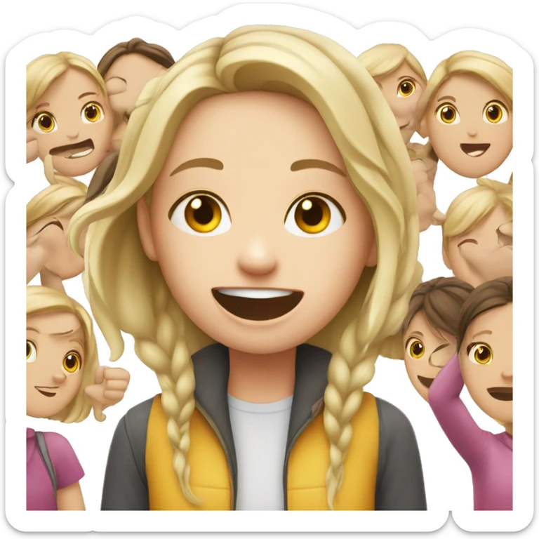 white girl having fun but overwhelmed by lots of kids sticker