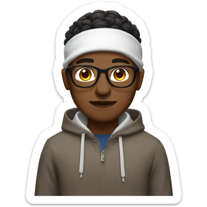 brown skin nigeria guy,with a hoodie and earpods on eyeglasses sticker