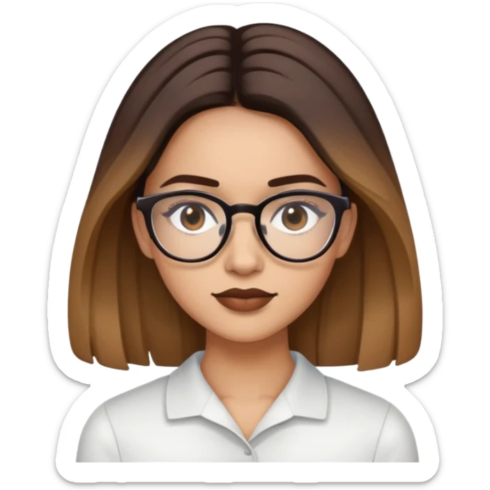 Lights skin Woman with dark roots brown long balayaged lengths and quadratic thin glasses sticker