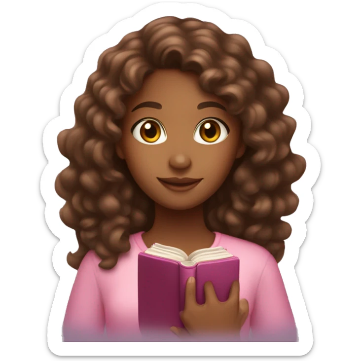 Brown girl with long brown curly hair and a pink bible that glows in her hand sticker