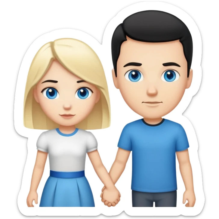 Strong white man with short black hair and white girl with long blonde hair and blue eyes holding hands sticker