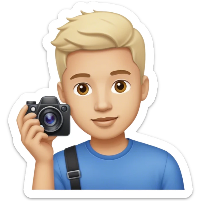 A guy who working in a social media management company, taking photos or videos with a cam sticker