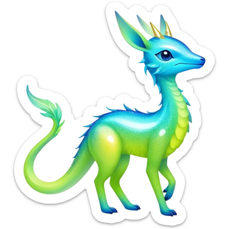 Shiny Exotic Colorful Neon-colored Ethereal Sparkly Amaura-Aurorus-Fakémon-hybrid-creature (full body)  sticker