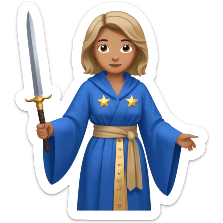 An upright Europe (a tall woman), wearing a blue, flowing robe with stars on the hem, and behind her stands Chancellor Merz, holding a knife toward her back 
you forgot chanccellor merz behind her sticker