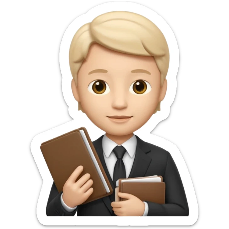 Apple Memoji-style 3D emoji of a diplomat wearing a formal suit holding a document or folder, soft shading, rounded shapes, no background. sticker