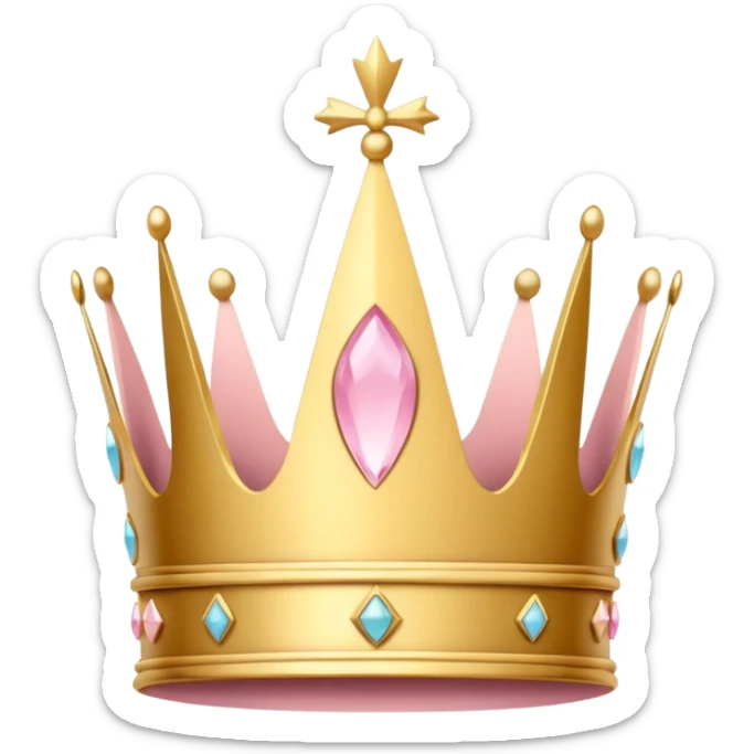 A luxurious golden crown with light pink accents and elegant details, featuring a prominent empty space  sticker