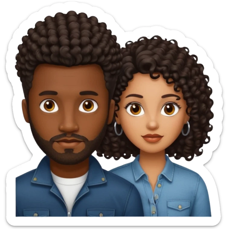 Dark brown skin man with a light beard and a curly   fade haircut with dark brown eyes with a brown skin  Latina woman with dark straight hair  sticker