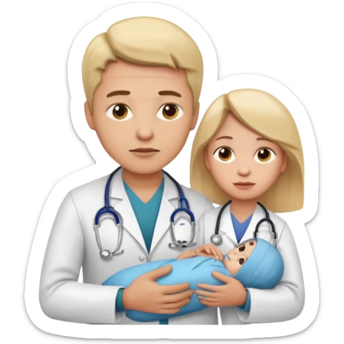 American doctor explaining to mother with sick child. for Family Medicine emoji sticker