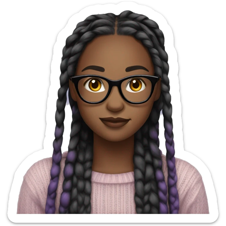  black girl with glasses long black box braids with a light purple sweater sticker