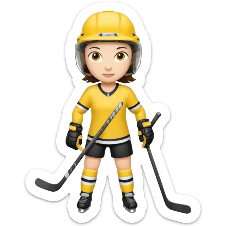 Girl hockey player with yellow jersey full body brunette with helmet sticker