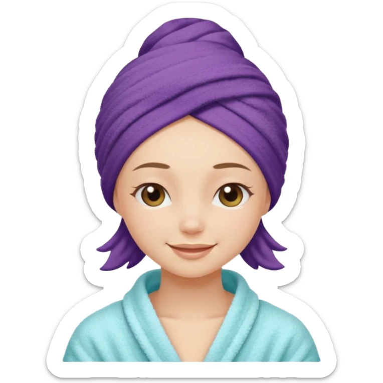 cute girl with her eyes closed and smiling, wearing a spa towel as her clothes in she has a spa towel on her head with no visible hair sticker